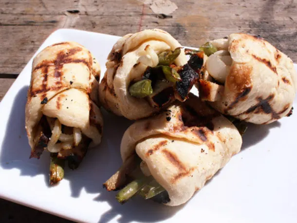 Rolled Grilled Sandwiches With Pork, Green Beans & Goat Cheese