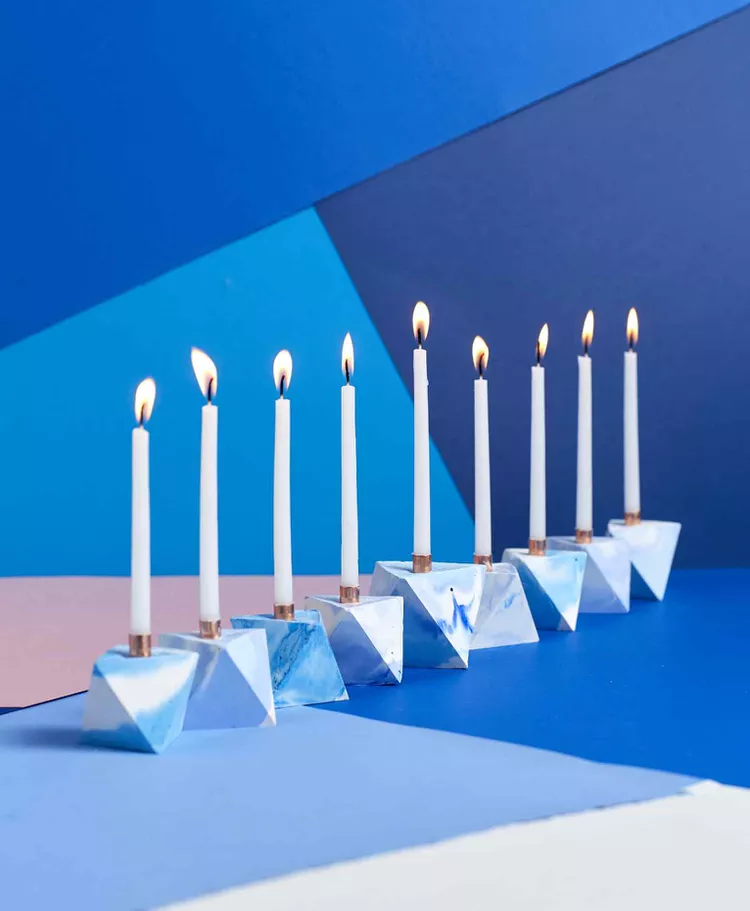 This DIY Menorah Uses Marbled Concrete for a Modern Twist
